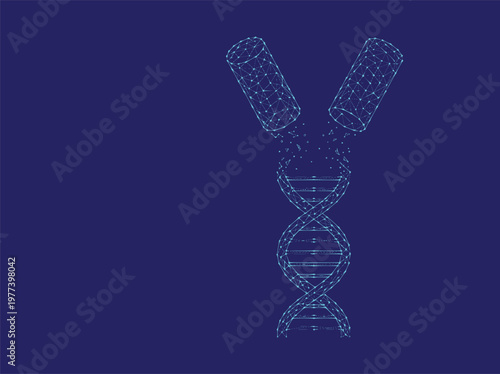 Abstract DNA helix and medical pill capsule digital wireframe concept