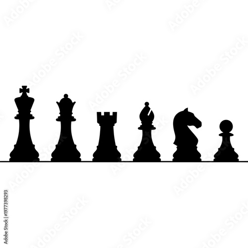 Chess Piece Icons Set, Black Silhouettes