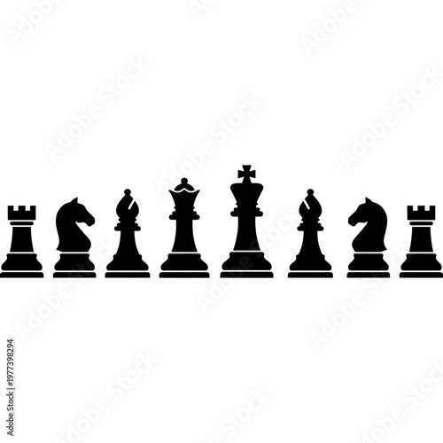 Chess Piece Icons Set, Black Silhouettes