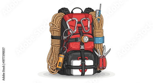 Red Hiking Backpack Equipment.
