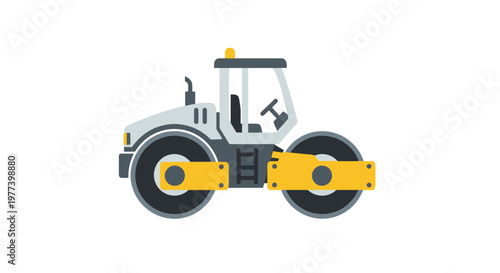 Vector Illustration of a Road Roller, Construction Equipment, Flat Design