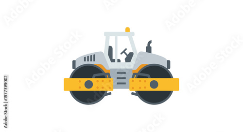 Flat Vector Illustration of a Road Roller Construction Vehicle, Isolated.