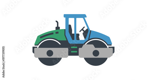 Vector Illustration of a Blue and Green Road Roller Compactor