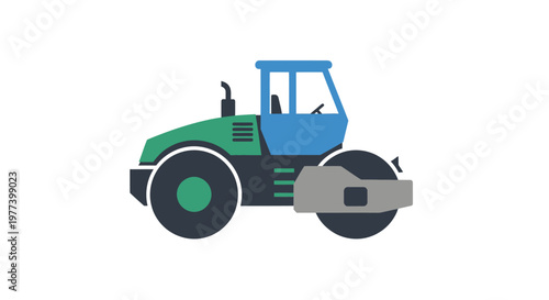 Vector Illustration of a Blue and Green Road Roller Compactor