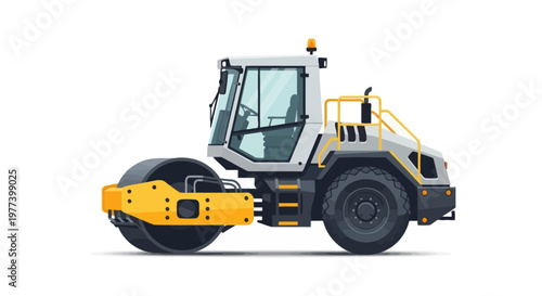 Vector Illustration of a Modern Road Roller Compactor Machine