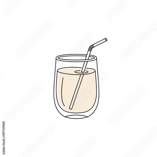 Outline of a glass of drink with a straw in minimalist style  