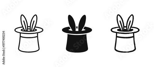 Magic Hat with Rabbit Ears Icon Set in Outline Solid and Hand-Drawn Styles for Shows