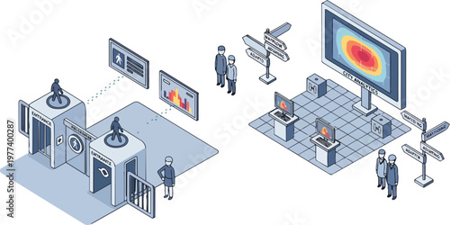 Smart City Data Analytics and Pedestrian Flow Monitoring Isometric Illustration