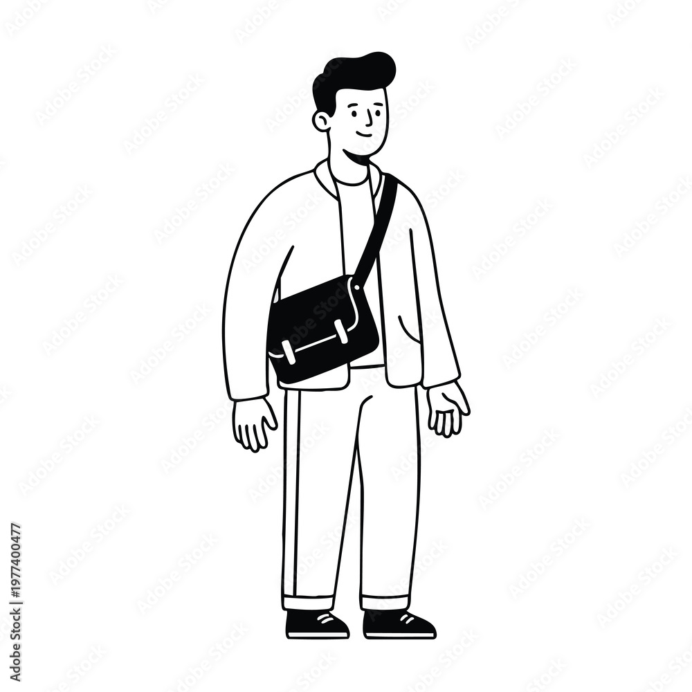 Fototapeta premium Modern Young Man with Messenger Bag Standing Confidently.