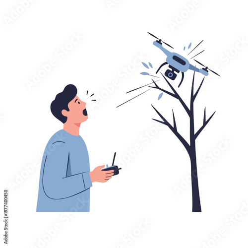 Mans Drone Stuck in Tree Shocked Expression.