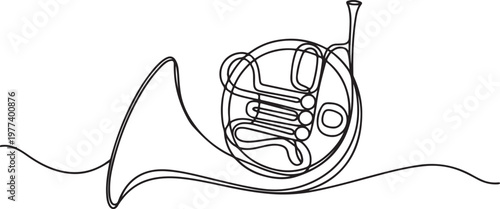 Continuous one line drawing of classical baritone horn music instrument One line draw graphic design vector