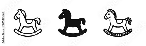 Rocking Horse Toy Icons Set - Line, Silhouette, and Sketch Styles for Nursery and Childhood Themes