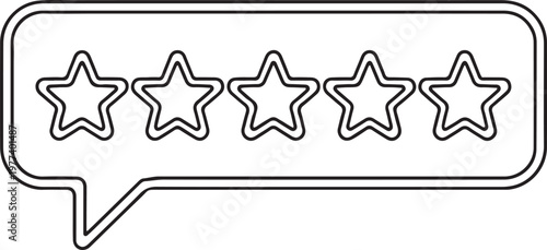 Continuous outline of five stars in speech cloud . Single line editable icon of 5 stars. Rating service concept and customer reviews One line draw graphic design vector