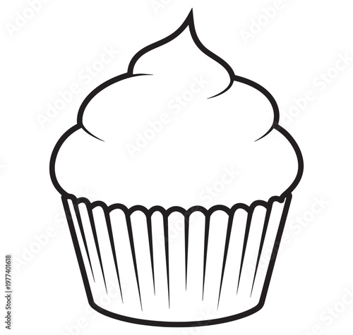 black and white illustration of a cupcake with frosting  sweet treat