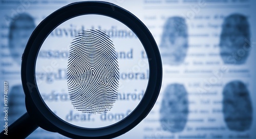 Forensic investigation a magnifying glass focuses on a detailed fingerprint for crime scene analysis
