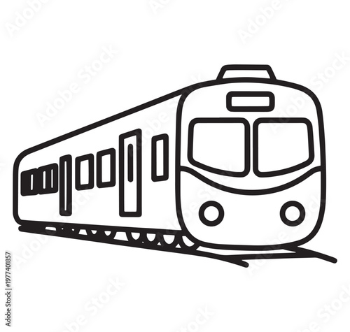 line drawing of a train on rail tracks in profile