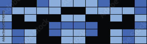 Abstract digital pixel art pattern with blue and black square tiles