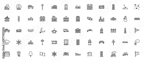 Billede på lærred Winter town icon set