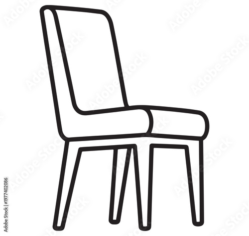 Simple line drawing of a modern chair with four legs and a high backrest