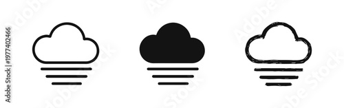 Fog and Mist Cloud Icon Set - Weather Symbols in Three Styles: Outline, Solid, and Hand-Drawn