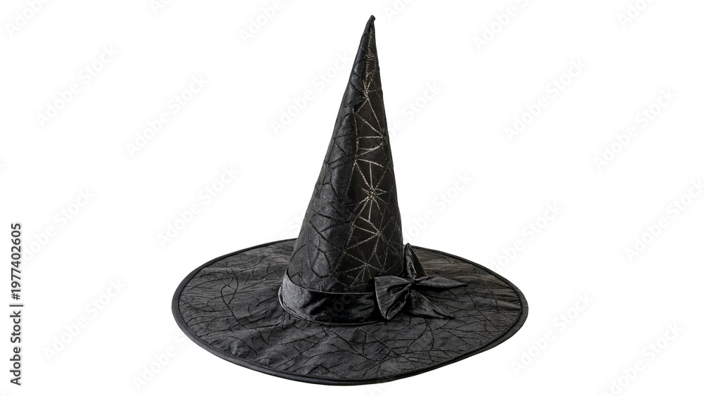 Fototapeta premium Black witch hat isolated on transparent background cut out