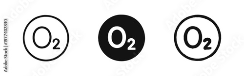 Oxygen O2 Chemical Symbol Icon Set - Science and Gas Symbols in Outline, Solid, and Hand-Drawn Styles