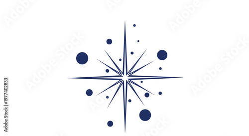 Starburst or compass rose illustration features multiple sharp points and surrounding dots in a dark navy blue color for nautical or celestial themes.