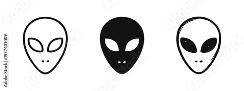 Alien Head and Extra-Terrestrial Icon Set - Sci-Fi Symbols in Outline, Solid, and Hand-Drawn Styles
