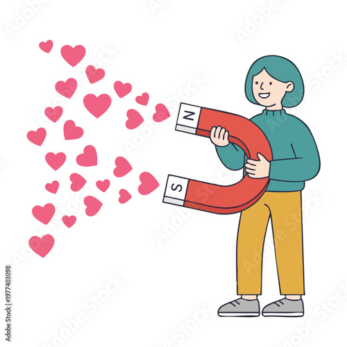 Person Holding Large Magnet Attracting Hearts.