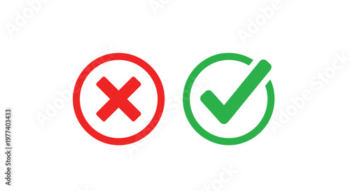 Simple icons representing correct and incorrect choices with a red cross inside a circle and a green check mark inside a circle on white.