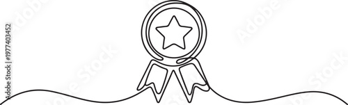 Winner award badge continuous one line drawing vector illustration. One line draw graphic design vector