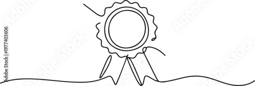 Winner award badge continuous one line drawing vector illustration. One line draw graphic design vector