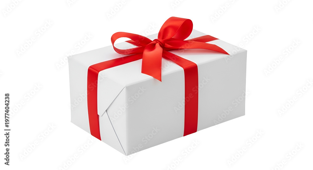 Fototapeta premium Elegant gift box with a decorative red ribbon tied in a bow