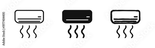 Wall mounted air conditioner icon set. Outline, solid, and hand drawn styles.