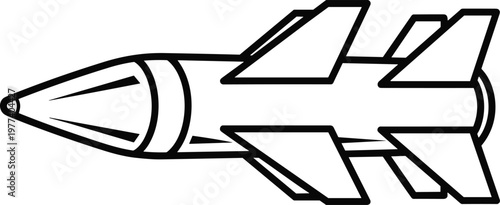 Missile rocket line icon, military guided missile weapon with fins, modern defense technology and warfare equipment vector illustration