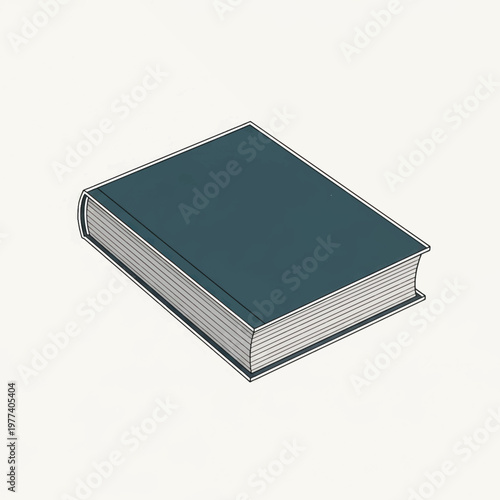 Illustration of a closed hardcover book with teal cover.