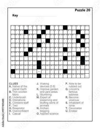 Printable Acrostic Crossword Puzzle with Word Clues and Brain Teasers for Adults Acrostic Vol 2 Puzzle 20