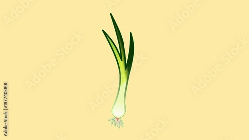 2D Animated Young Garlic Plant with Roots and Leaves for Fresh Ingredient