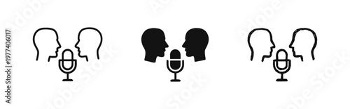 Podcast and Interview Icon Set with Microphone and People