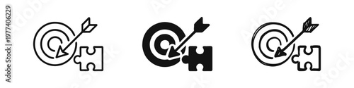 Obraz na plátne Business Strategy and Problem Solving Icon Set with Target and Puzzle