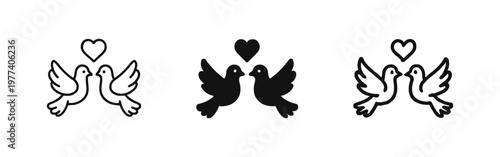 Love Birds Doves with Heart Icon Set for Wedding or Valentines