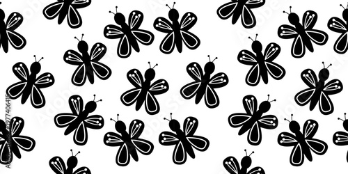 Butterfly silhouette seamless pattern minimal moth insects background