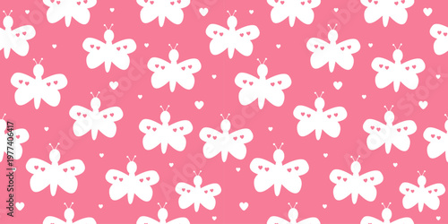 Butterfly silhouette seamless pattern pink insects background