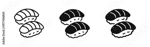 Sushi Nigiri Icon Set in Outline Solid and Hand Drawn Doodle Styles