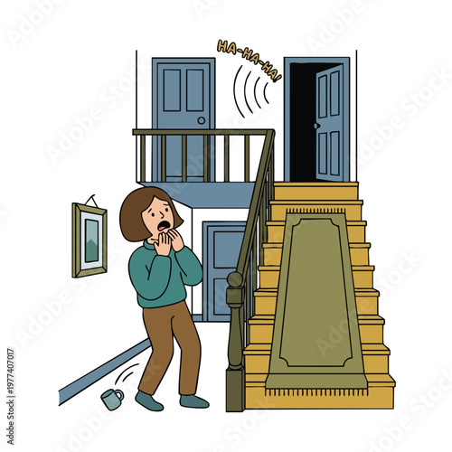 Scared Person Reacting to Loud Noise Upstairs.
