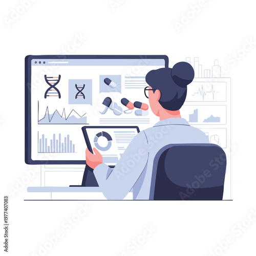 Scientist Analyzing Genetic Data on Computer Screen.