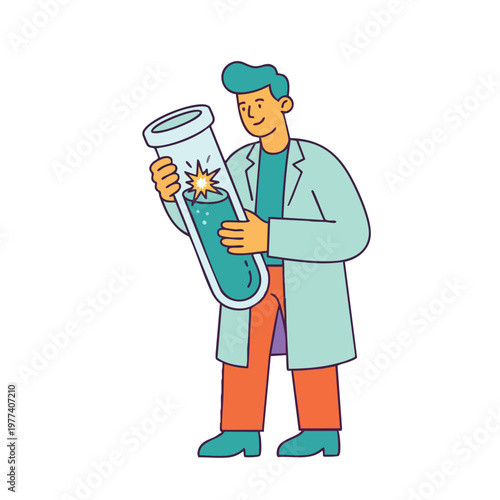 Scientist holding a dangerous experiment in a test tube.