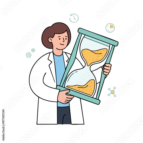 Scientist Holding Large Hourglass Symbolizing Time and Research.
