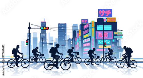 Cyclists riding bicycles across city street at intersection