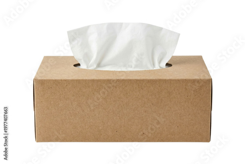 Cardboard tissue box with white paper isolated. Hygiene product mockup.